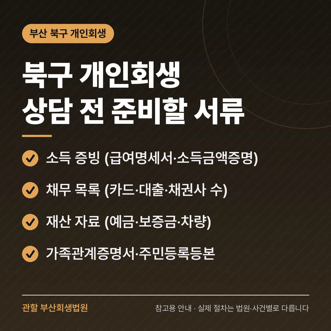 부산 북구 개인회생 상담 전 준비 서류