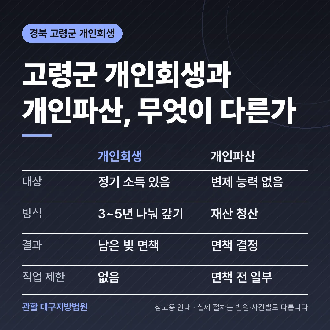 경북 고령군 개인회생과 개인파산 비교