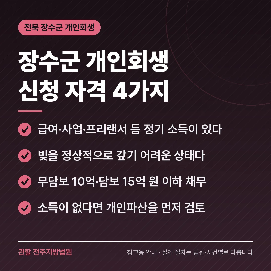 전북 장수군 개인회생 신청 자격 4가지