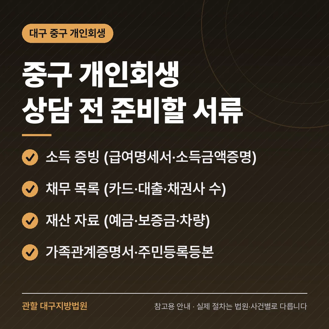 대구 중구 개인회생 상담 전 준비 서류 대구 중구 개인회생 상담 전 준비 서류