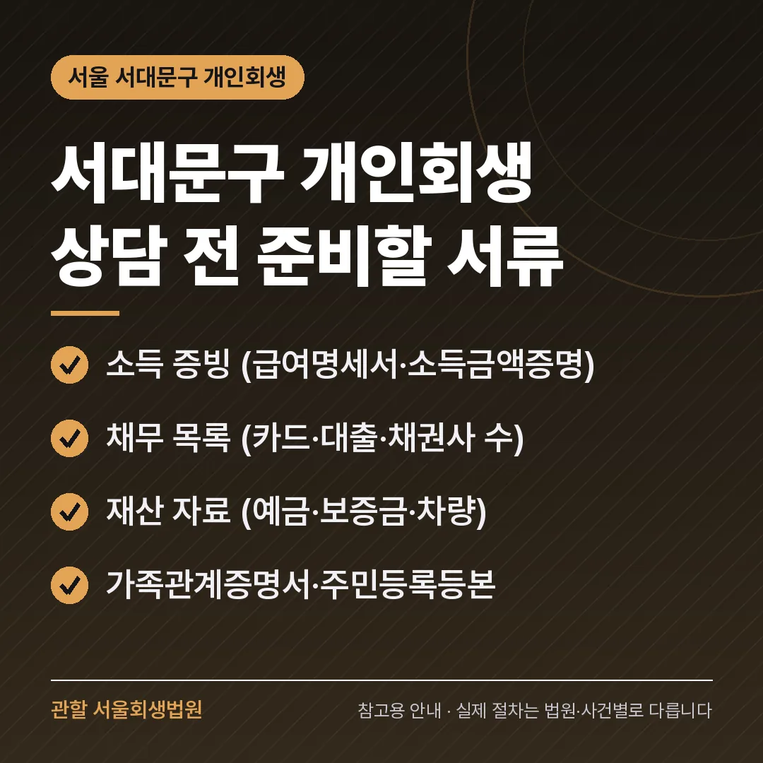 서울 서대문구 개인회생 상담 전 준비 서류